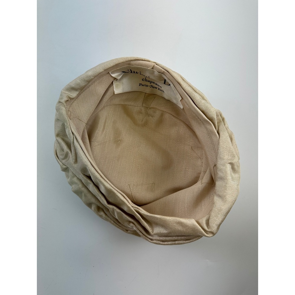 Christian Dior Chapeaux Turban Hat Champagne Gold Vintage Pleated 60s Women OS - Picture 6 of 10
